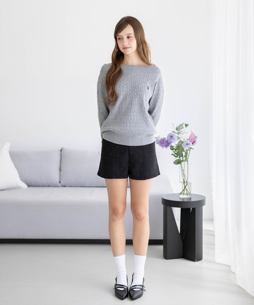 U.S. POLO ASSN.（ユーエスポロアッスン）の「【U.S. POLO ASSN.】clear 別注 ケーブルオフショルニットトップス（ニット/セーター・レディース・ネイビー/アイボリー/ピンク/グレー・F）」の9枚目の写真