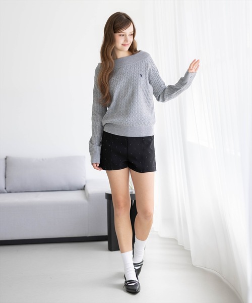 U.S. POLO ASSN.（ユーエスポロアッスン）の「【U.S. POLO ASSN.】clear 別注 ケーブルオフショルニットトップス（ニット/セーター・レディース・ネイビー/アイボリー/ピンク/グレー・F）」の11枚目の写真