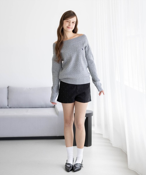 U.S. POLO ASSN.（ユーエスポロアッスン）の「【U.S. POLO ASSN.】clear 別注 ケーブルオフショルニットトップス（ニット/セーター・レディース・ネイビー/アイボリー/ピンク/グレー・F）」の12枚目の写真