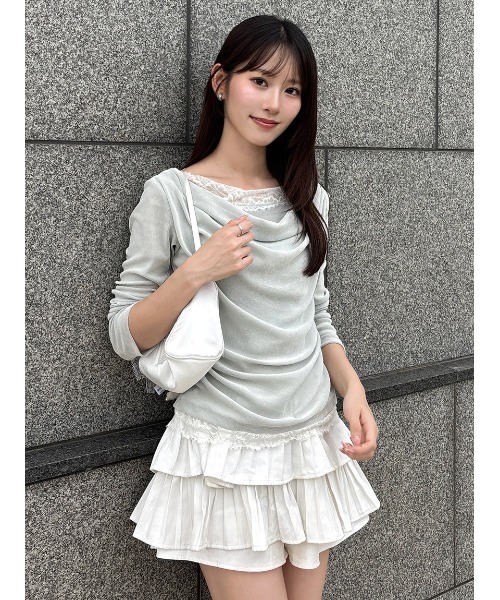 【タグ付】SNIDEL♡レーストリムワンショルカットソー USAGI ONLINE/ZOZOTOWN限定】レーストリムワンショルカットソー（T