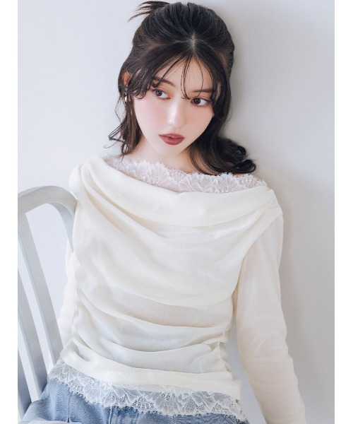 SNIDEL レーストリムワンショルカットソー USAGI ONLINE/ZOZOTOWN限定】レーストリムワンショルカットソー（T