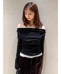 【USAGI ONLINE/ZOZOTOWN限定】レーストリムワンショルカットソー