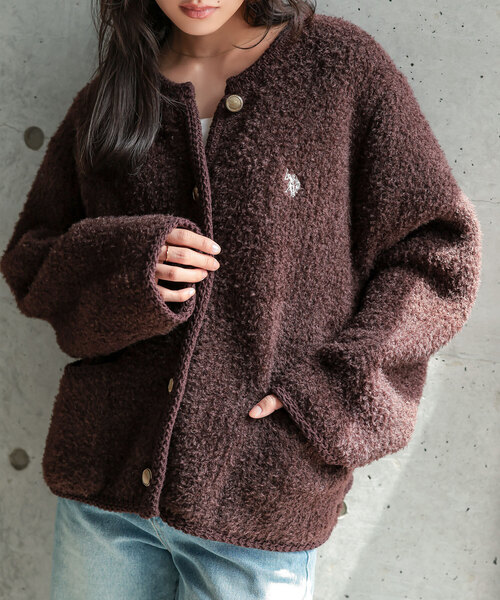 U.S. POLO ASSN.（ユーエスポロアッスン）の「[ U.S. POLO ASSN. ] 金ボタンニットジャケット（ノーカラージャケット・レディース・ブラウン/グレー/アイボリー・M）」の3枚目の写真