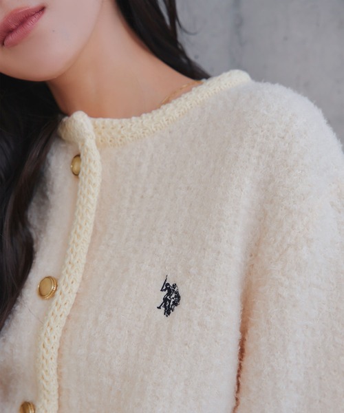 U.S. POLO ASSN.（ユーエスポロアッスン）の「[ U.S. POLO ASSN. ] 金ボタンニットジャケット（ノーカラージャケット・レディース・ブラウン/グレー/アイボリー・M）」の13枚目の写真