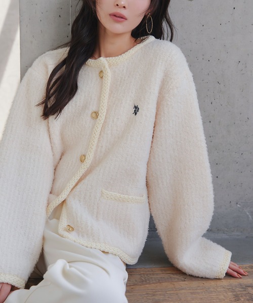 U.S. POLO ASSN.（ユーエスポロアッスン）の「[ U.S. POLO ASSN. ] 金ボタンニットジャケット（ノーカラージャケット・レディース・ブラウン/グレー/アイボリー・M）」の14枚目の写真