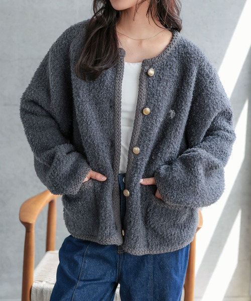 U.S. POLO ASSN.（ユーエスポロアッスン）の「[ U.S. POLO ASSN. ] 金ボタンニットジャケット（ノーカラージャケット・レディース・ブラウン/グレー/アイボリー・M）」の17枚目の写真