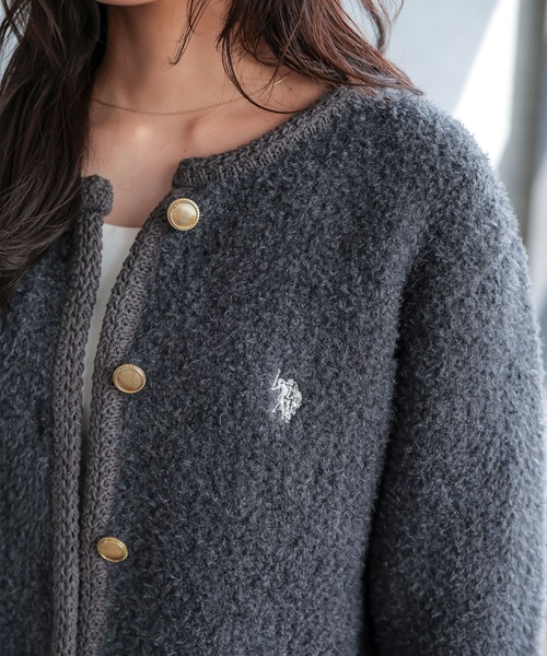 U.S. POLO ASSN.（ユーエスポロアッスン）の「[ U.S. POLO ASSN. ] 金ボタンニットジャケット（ノーカラージャケット・レディース・ブラウン/グレー/アイボリー・M）」の18枚目の写真
