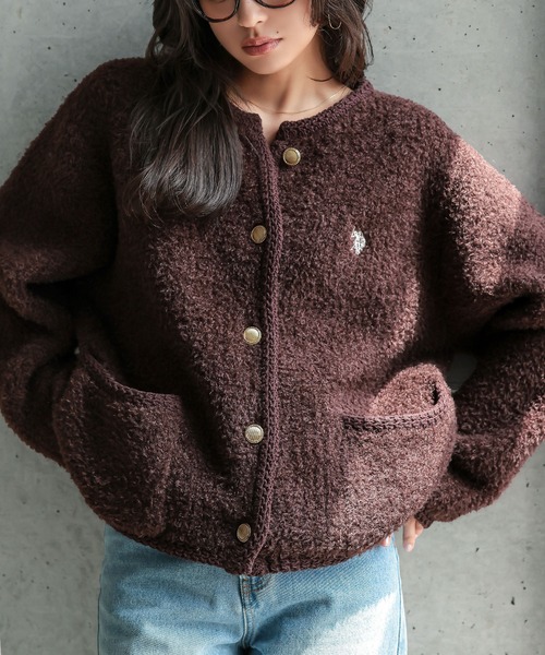U.S. POLO ASSN.（ユーエスポロアッスン）の「[ U.S. POLO ASSN. ] 金ボタンニットジャケット（ノーカラージャケット・レディース・ブラウン/グレー/アイボリー・M）」の6枚目の写真