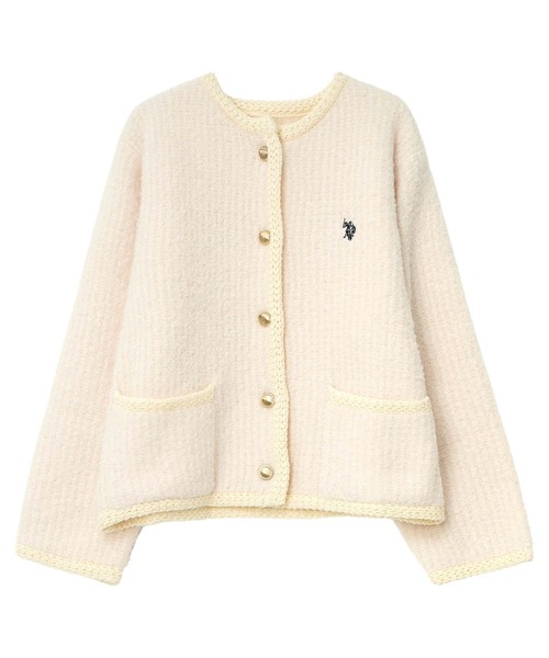 U.S. POLO ASSN.（ユーエスポロアッスン）の「[ U.S. POLO ASSN. ] 金ボタンニットジャケット（ノーカラージャケット・レディース・ブラウン/グレー/アイボリー・M）」の10枚目の写真