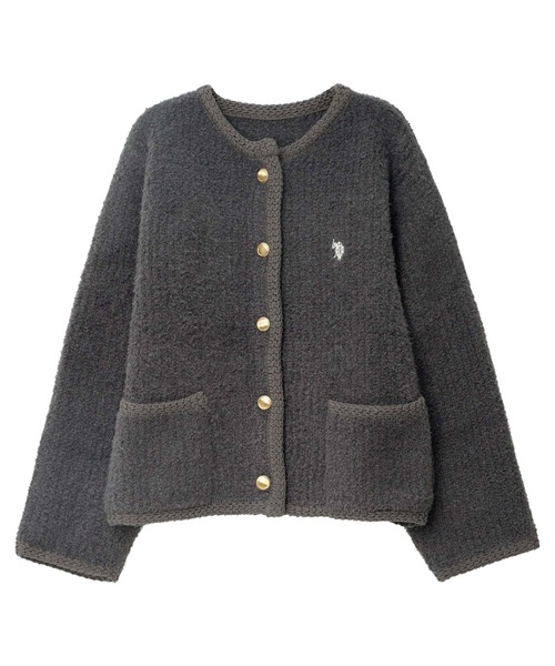 U.S. POLO ASSN.（ユーエスポロアッスン）の「[ U.S. POLO ASSN. ] 金ボタンニットジャケット（ノーカラージャケット・レディース・ブラウン/グレー/アイボリー・M）」の11枚目の写真