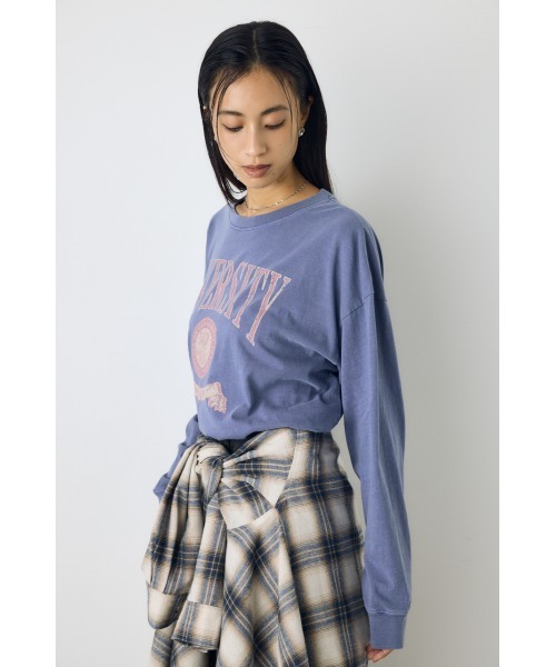 AZUL by moussy(アズールバイマウジー)の「ピグメントロックTシャツ 秋服 冬服 春服 ロンT 長袖 プリントTシャツ ロゴT(Tシャツ/カットソー・レディース・ブルー/ブラック・FREE)」の17枚目の写真