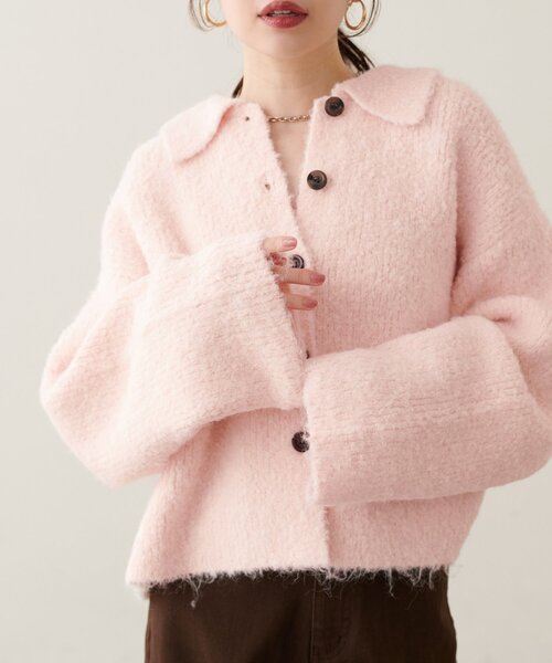 natural couture(ナチュラルクチュール)の「ブークレ襟付きカーデ(カーディガン/ボレロ・レディース・グレー/ピンク/アイボリー・FREE)」の21枚目の写真