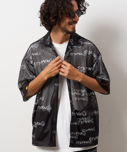 STUD MUFFIN（スタッドマフィン）の「mhs2698- ランダムグラフィティメッシュ オーバーシルエットシャツ(714-01151)（シャツ/ブラウス・メンズ・ブラック・4/3/2）」の4枚目の写真