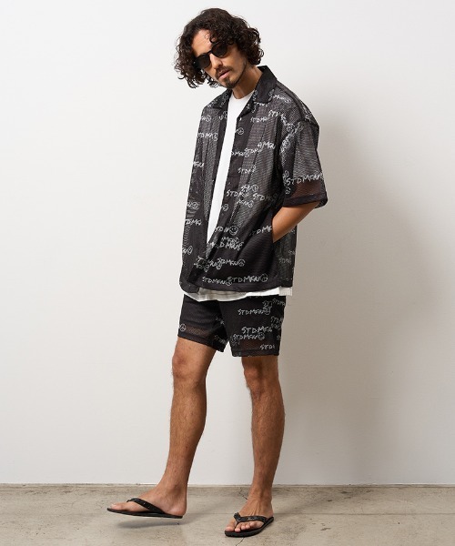 STUD MUFFIN（スタッドマフィン）の「mhs2698- ランダムグラフィティメッシュ オーバーシルエットシャツ(714-01151)（シャツ/ブラウス・メンズ・ブラック・4/3/2）」の8枚目の写真