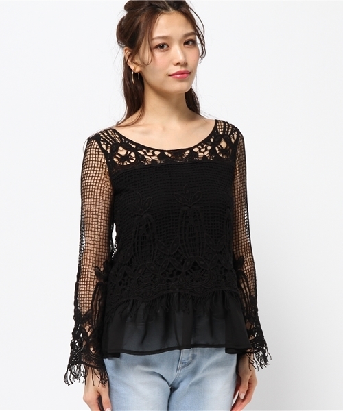 rienda(リエンダ)の「レースシフォンコンビTOP(Tシャツ/カットソー・レディース・ライトベージュ/ホワイト/ブラック・FREE)」の9枚目の写真