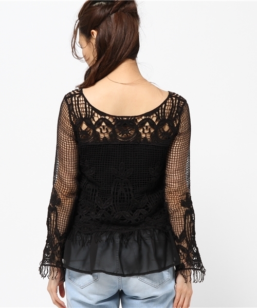 rienda(リエンダ)の「レースシフォンコンビTOP(Tシャツ/カットソー・レディース・ライトベージュ/ホワイト/ブラック・FREE)」の11枚目の写真