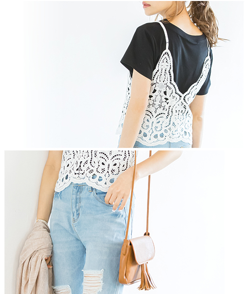 Re:EDIT（リエディ）の「花柄レースVネックキャミソールビスチェ/トップス[Re:EDIT/リエディ]（キャミソール・レディース・ブラック/ホワイト・MEDIUM）」の4枚目の写真