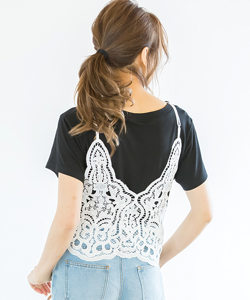 Re:EDIT（リエディ）の「花柄レースVネックキャミソールビスチェ/トップス[Re:EDIT/リエディ]（キャミソール・レディース・ブラック/ホワイト・MEDIUM）」の5枚目の写真