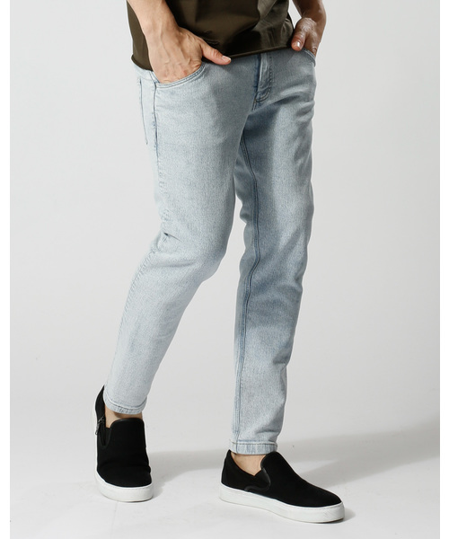 wjk(ダヴルジェイケイ)の「tight knit-denim pants OW(デニムパンツ)」|ライトインディゴブルー