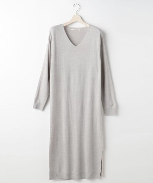 RAY CASSIN（レイカズン）の「カシミヤタッチロングワンピース（ワンピース・レディース・キナリ/杢グレー/ブラック・FREE）」の3枚目の写真