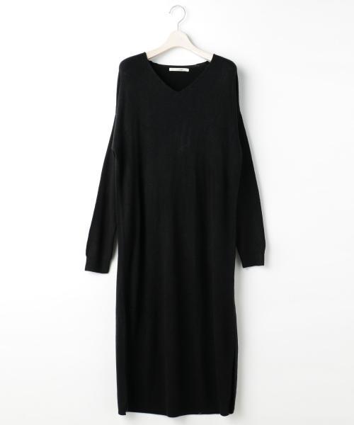 RAY CASSIN（レイカズン）の「カシミヤタッチロングワンピース（ワンピース・レディース・キナリ/杢グレー/ブラック・FREE）」の2枚目の写真