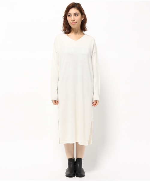RAY CASSIN（レイカズン）の「カシミヤタッチロングワンピース（ワンピース・レディース・キナリ/杢グレー/ブラック・FREE）」の4枚目の写真