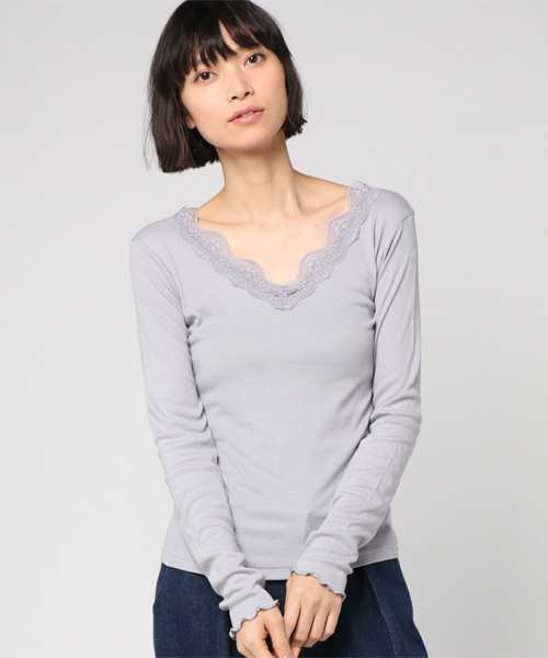 one after another NICE CLAUP(ワンアフターアナザーナイスクラップ)の「ポップウォームインナー(Tシャツ/カットソー・レディース・ブラック/ベージュ/オフホワイト/ブルーグレー/ピンク系その他・FREE)」の4枚目の写真