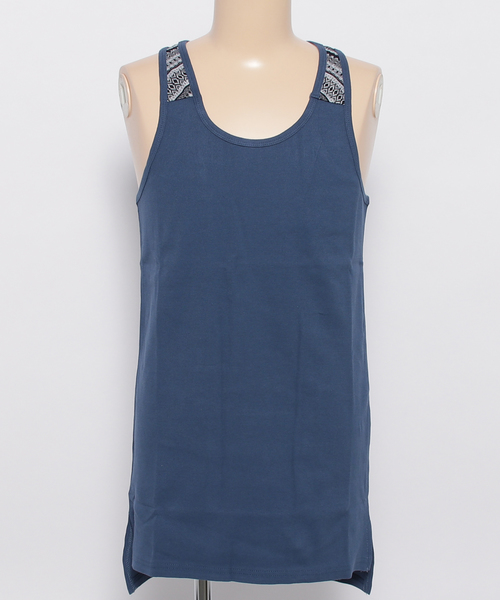 チャイハネ（チャイハネ）の「【チャイハネ】yul テレコ×ジャガードMEN'Sロングタンクトップ（タンクトップ・メンズ・ホワイト/ブラック/ブルー/マスタード/パープル・FREE）」の3枚目の写真