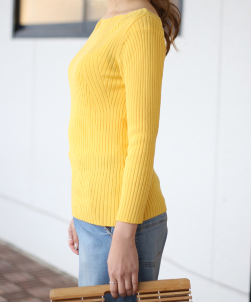 Bou Jeloud（ブージュルード）の「【WEB限定】リブ ライン 七分袖 ニット プルオーバー（ニット/セーター・レディース・ブラック/オフホワイト/ピンク/イエロー/ブルー・FREE）」の9枚目の写真