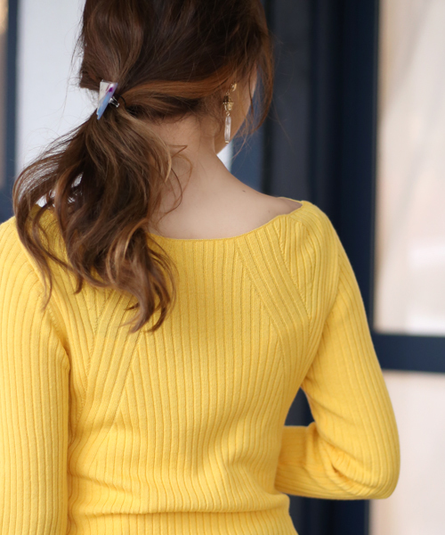 Bou Jeloud（ブージュルード）の「【WEB限定】リブ ライン 七分袖 ニット プルオーバー（ニット/セーター・レディース・ブラック/オフホワイト/ピンク/イエロー/ブルー・FREE）」の10枚目の写真