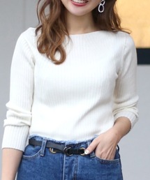 【WEB限定】リブ ライン 七分袖 ニット プルオーバー