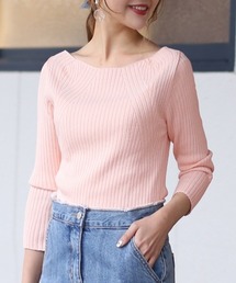 【WEB限定】リブ ライン 七分袖 ニット プルオーバー