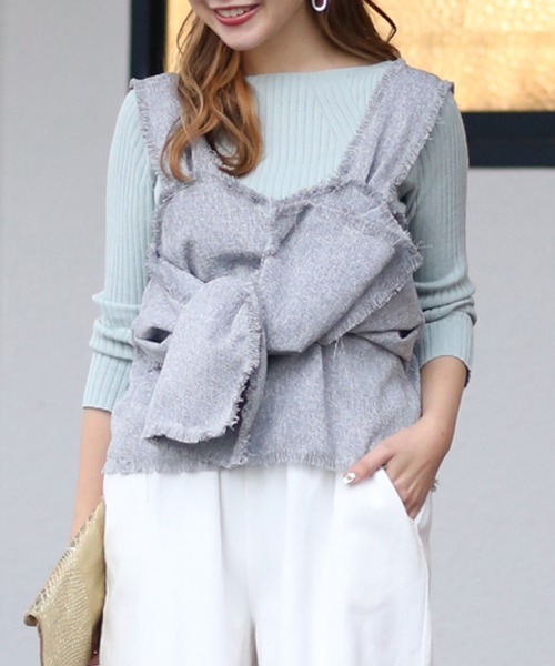 Bou Jeloud（ブージュルード）の「【WEB限定】リブ ライン 七分袖 ニット プルオーバー（ニット/セーター・レディース・ブラック/オフホワイト/ピンク/イエロー/ブルー・FREE）」の5枚目の写真