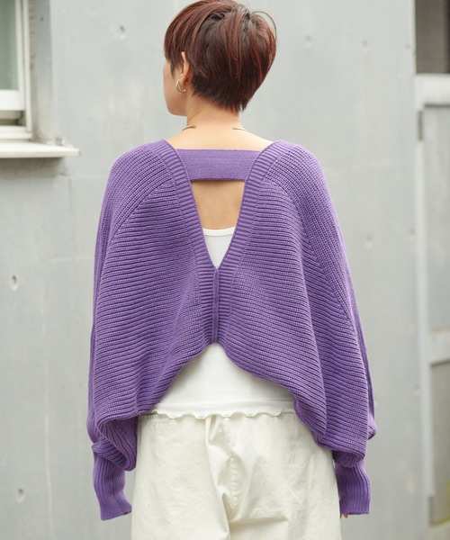 CIAOPANIC（チャオパニック）の「ニットボレロ/カーディガン（カーディガン/ボレロ・レディース・ベージュ/パープル・FREE）」の4枚目の写真
