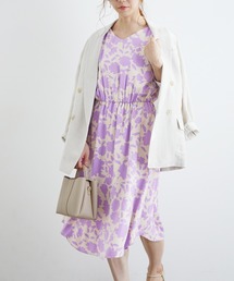 起毛サテン花柄ワンピース