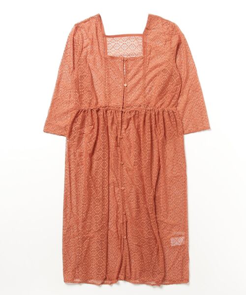 STYLEBLOCK(スタイルブロック)の「ラッセルレースミモレ丈ガウンシャツワンピース(シャツワンピース・レディース・アイボリー/オレンジ/グリーン/ブラック・M)」の4枚目の写真