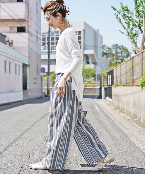 reca（レカ）の「ストライプワイドタックパンツ（その他パンツ・レディース・ベージュ/レッド/ブルー・M）」の3枚目の写真