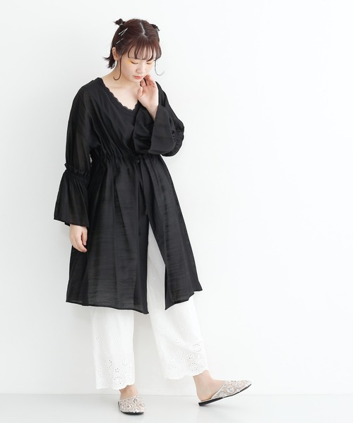 merlot(メルロー)の「キャンディースリーブコットンガウン1772(カーディガン)」|ブラック
