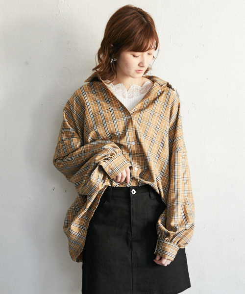 PairPair（ペアペア）の「チェック柄袖バルーンＢＩＧシャツ（シャツ/ブラウス・レディース・ベージュ・FREE）」の6枚目の写真
