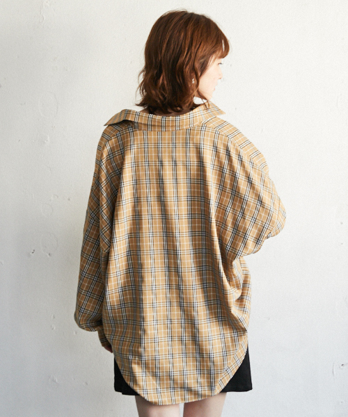 PairPair（ペアペア）の「チェック柄袖バルーンＢＩＧシャツ（シャツ/ブラウス・レディース・ベージュ・FREE）」の8枚目の写真