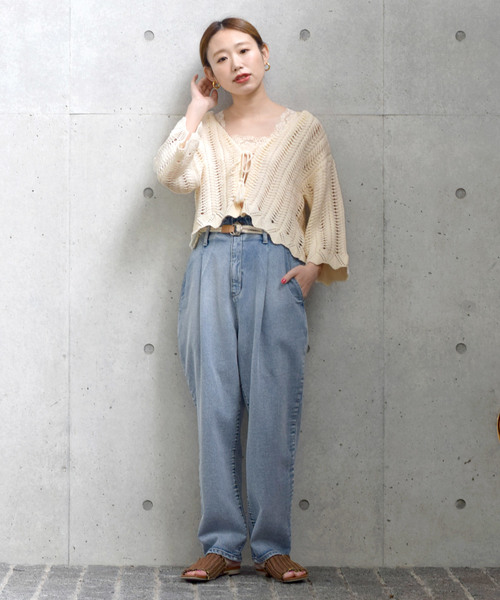 w closet（ダブルクローゼット）の「カギ針編み透かし編みカーディガン（ニット/セーター・レディース・ミント/ライトベージュ/キナリ・FREE）」の4枚目の写真