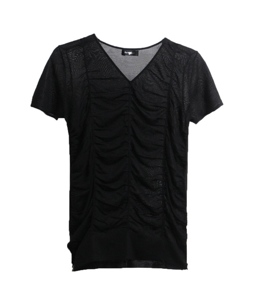 sankyo shokai(サンキョウショウカイ)の「シャーリングギャザーVネックカットソー(Tシャツ/カットソー・レディース・ホワイト/ブラック・M/L)」の4枚目の写真