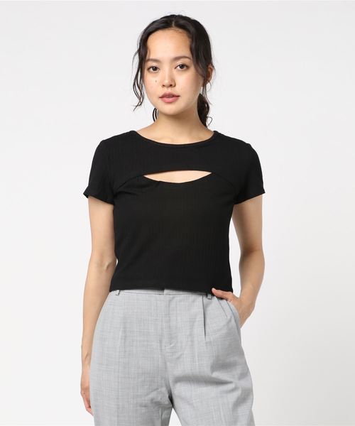 Spinns スピンズ の 胸開きリブカットソー Tシャツ カットソー Wear