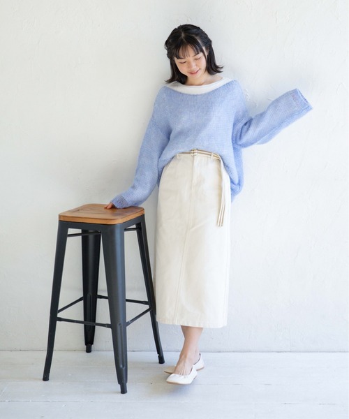 Mysa&Liina（ミーサリーナ）の「ベルト付きセミタイトスカート（デニムスカート・レディース・ブラック/サックスブルー/インディゴブルー/ブルー/アイボリー/サンドベージュ/ケミカルウォッシュ・M）」の8枚目の写真