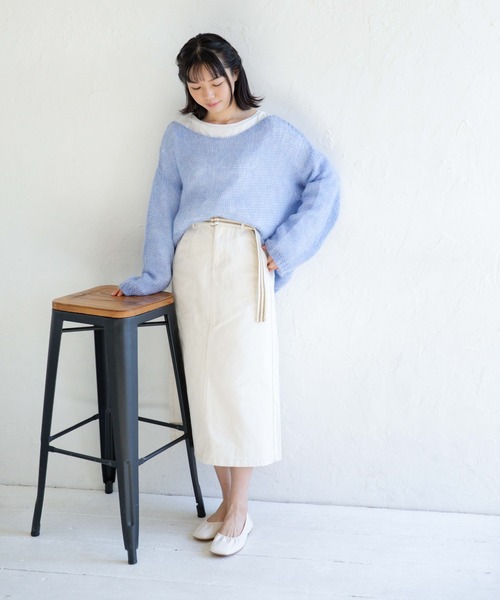 Mysa&Liina（ミーサリーナ）の「ベルト付きセミタイトスカート（デニムスカート・レディース・ブラック/サックスブルー/インディゴブルー/ブルー/アイボリー/サンドベージュ/ケミカルウォッシュ・M）」の9枚目の写真
