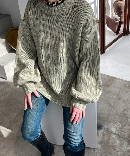 c.u.l(シーユーエル)の「【c.u.l】モヘアタッチ ニットプルオーバー culz9(ニット/セーター・レディース・グリーン/グレイッシュベージュ・FREE)」の4枚目の写真
