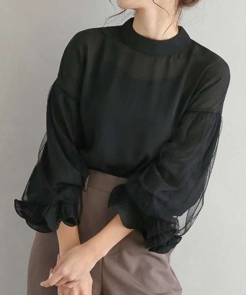 La-gemme(ラジェム)の「ボリュームレース袖スタンドカラートップス(シャツ/ブラウス・レディース・ホワイト/ブラック/ピンク/カーキブラウン・M/L)」の20枚目の写真