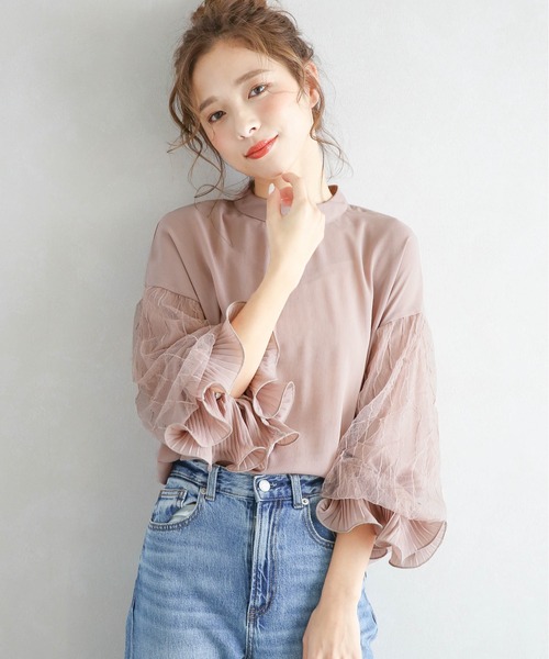 La-gemme(ラジェム)の「ボリュームレース袖スタンドカラートップス(シャツ/ブラウス・レディース・ホワイト/ブラック/ピンク/カーキブラウン・M/L)」の21枚目の写真