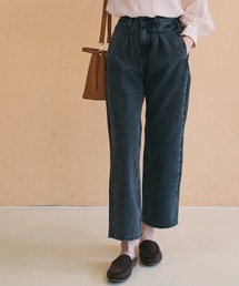 タックストレートハイウエストデニムパンツ