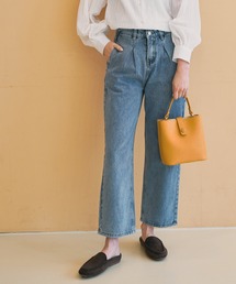 タックストレートハイウエストデニムパンツ